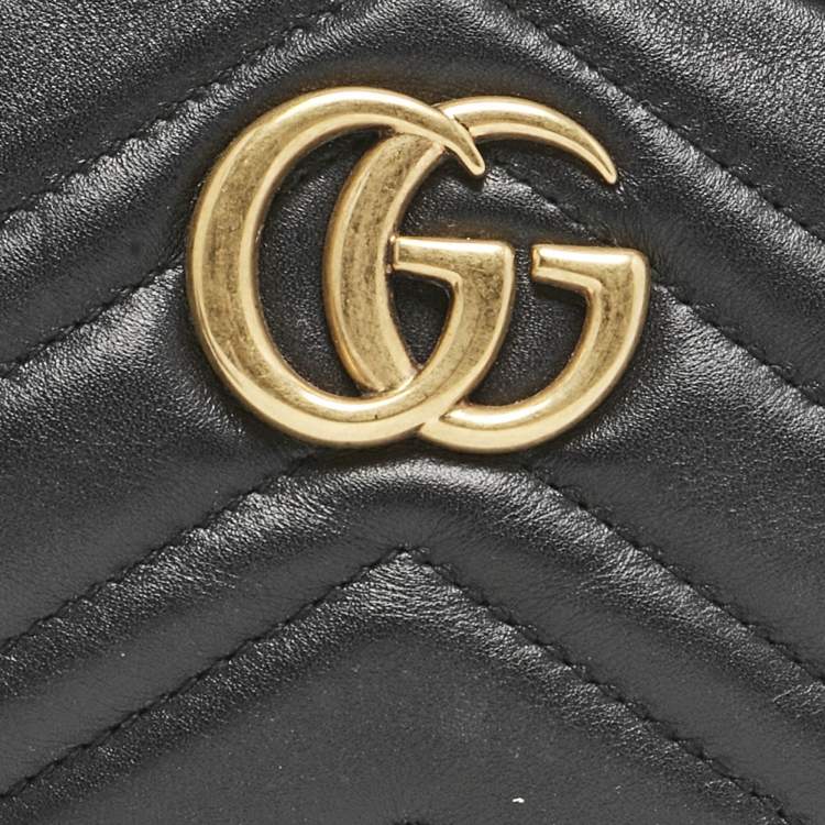 Pre Owned Gucci Black Matelassé Leather Mini GG Marmont Belt Bag