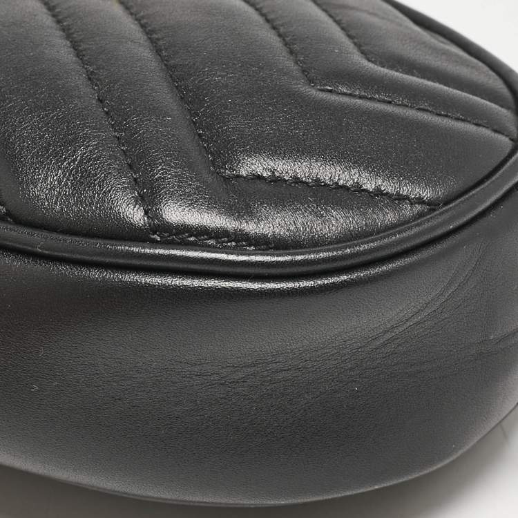 Pre Owned Gucci Black Matelassé Leather Mini GG Marmont Belt Bag