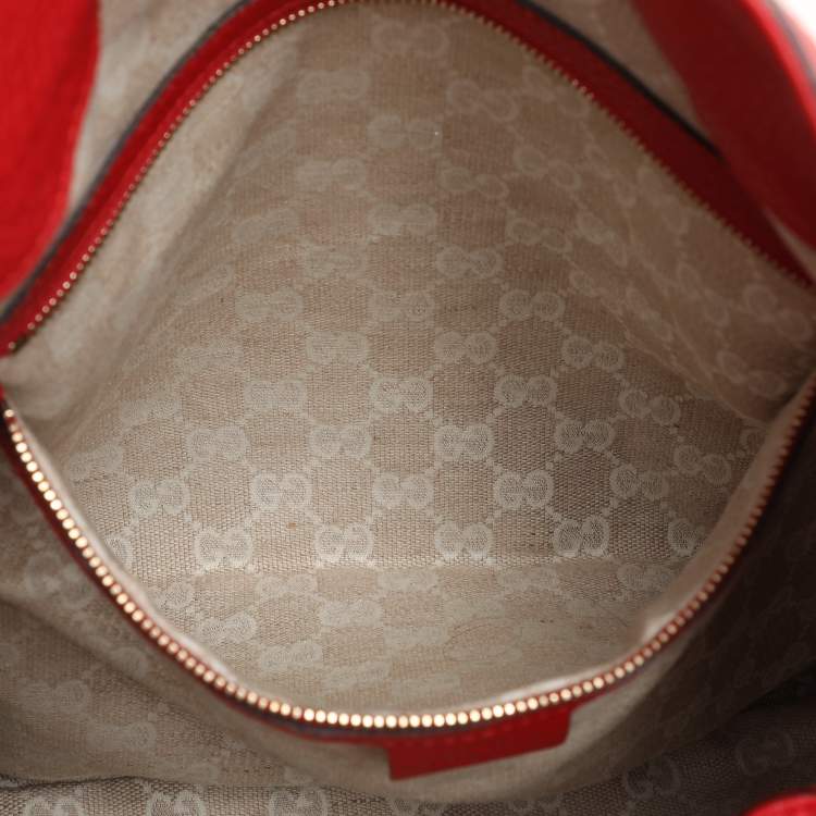 Pre Owned Gucci Red Leather Diana Bamboo Handle Hobo