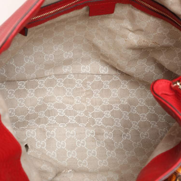 Pre Owned Gucci Red Leather Diana Bamboo Handle Hobo