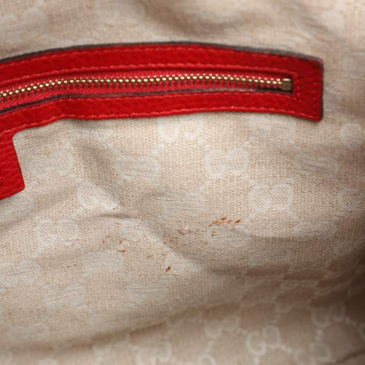 Pre Owned Gucci Red Leather Diana Bamboo Handle Hobo