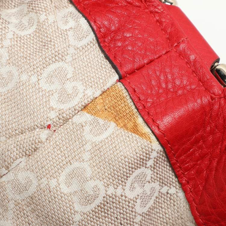 Pre Owned Gucci Red Leather Diana Bamboo Handle Hobo