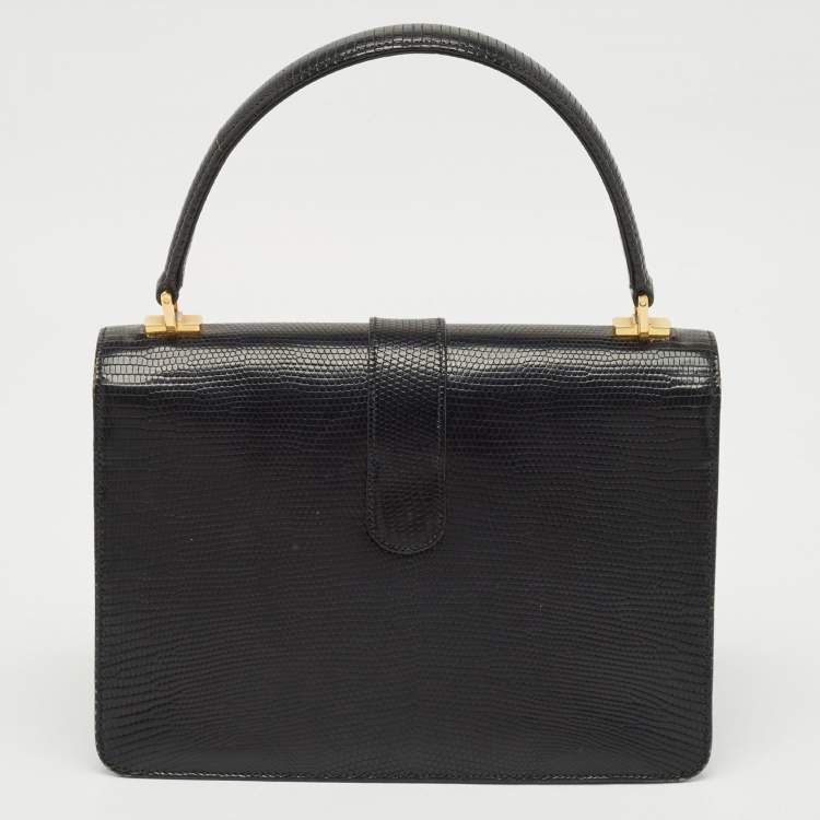 Pre Owned Gucci Black Lizard Vintage Top Handle Bag