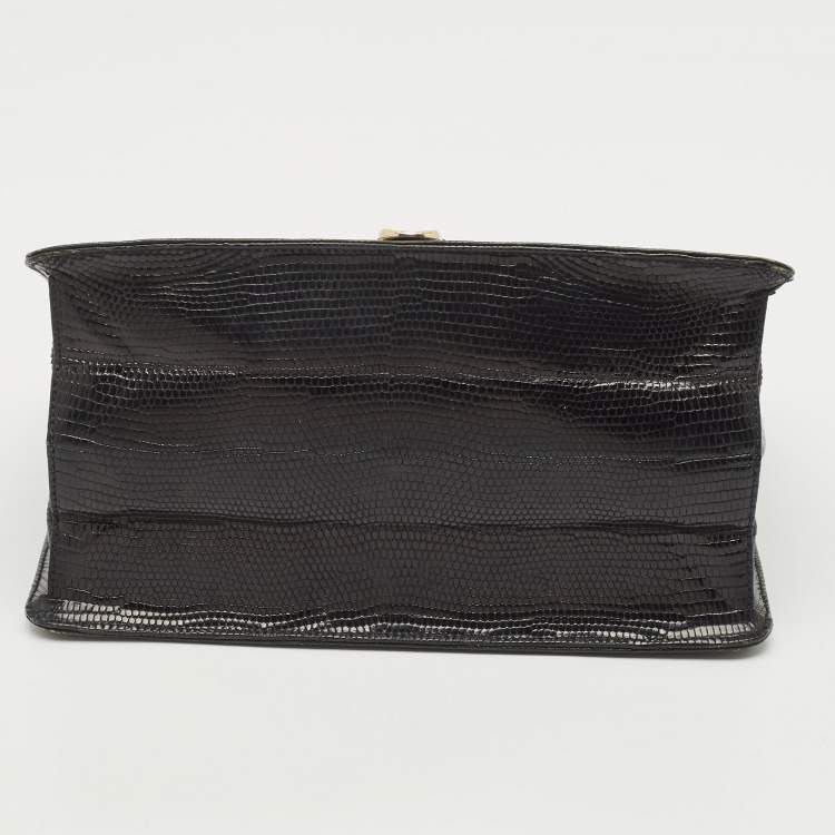 Pre Owned Gucci Black Lizard Vintage Top Handle Bag