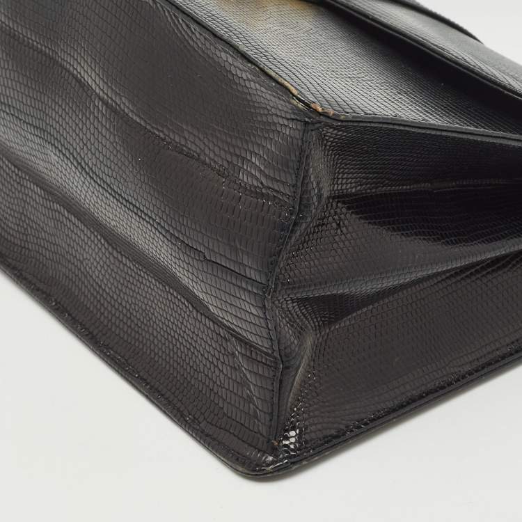 Pre Owned Gucci Black Lizard Vintage Top Handle Bag