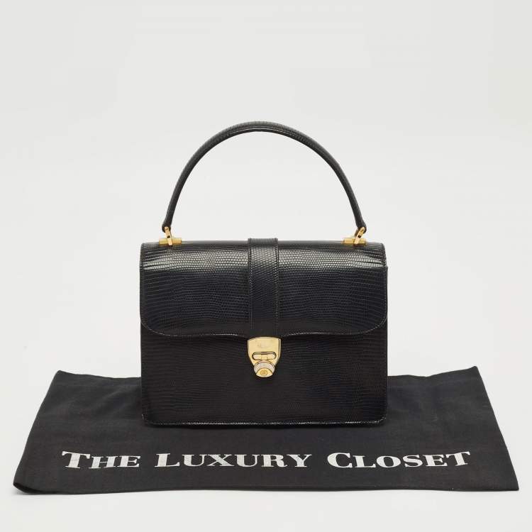 Pre Owned Gucci Black Lizard Vintage Top Handle Bag