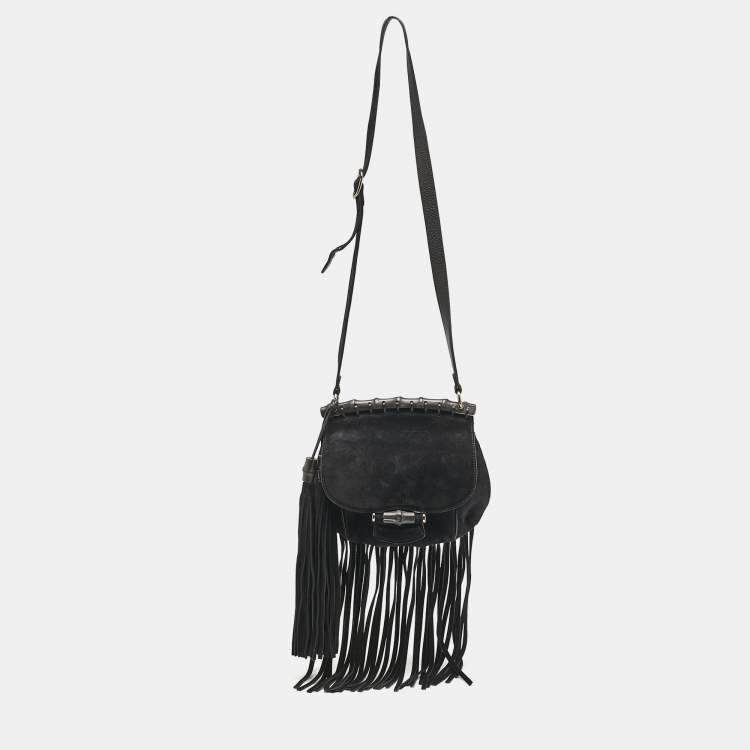 Pre Owned Gucci Black Suede Nouveau Fringe Crossbody Bag