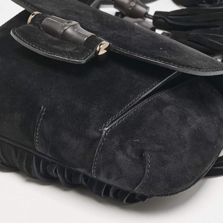 Pre Owned Gucci Black Suede Nouveau Fringe Crossbody Bag