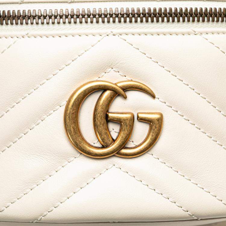 Pre Owned Gucci White Mini GG Marmont Matelasse Leather Round Backpack