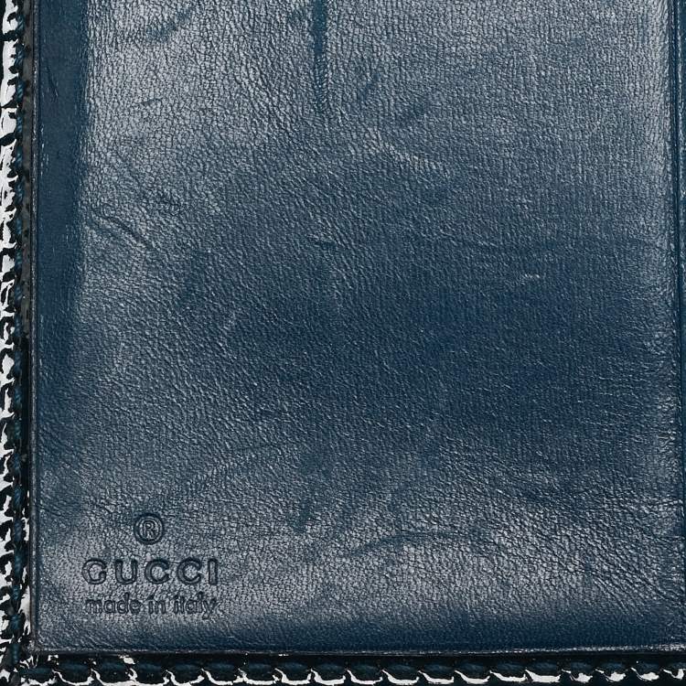 Pre Owned Gucci Blue Horsebit Embossed Patent Leather Buckle Flap Continental Wallet