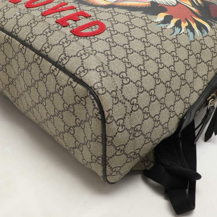 Pre Owned Gucci Beige GG Soft Supreme Canvas Angry Cat Print Backpacks