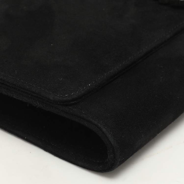 Pre Owned Gucci Black Crystal Embellished Suede Interlocking G Broadway Clutch