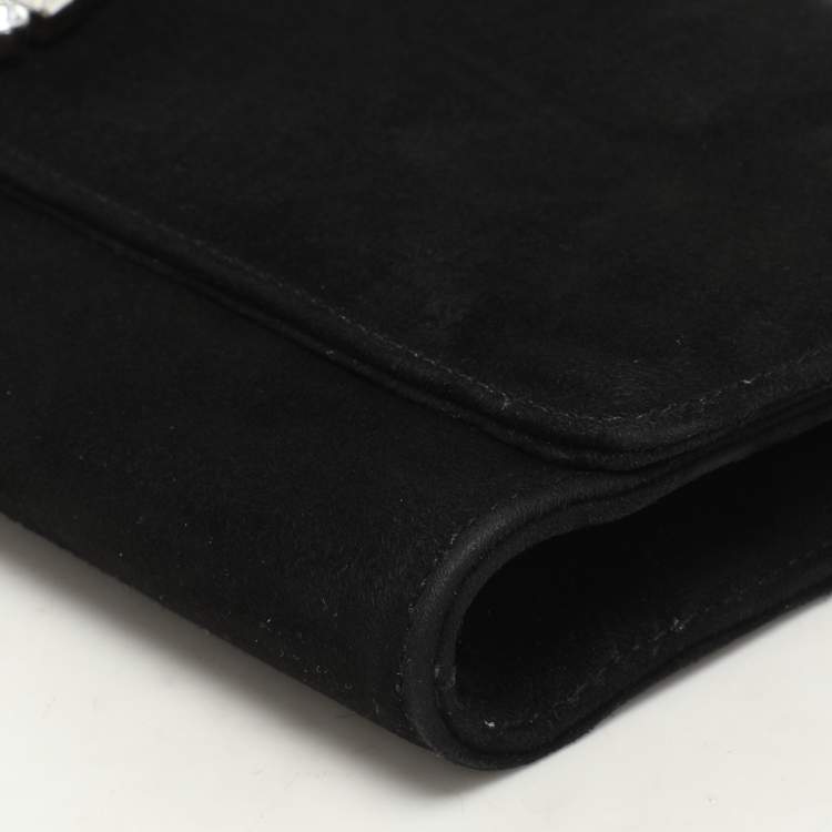 Pre Owned Gucci Black Crystal Embellished Suede Interlocking G Broadway Clutch