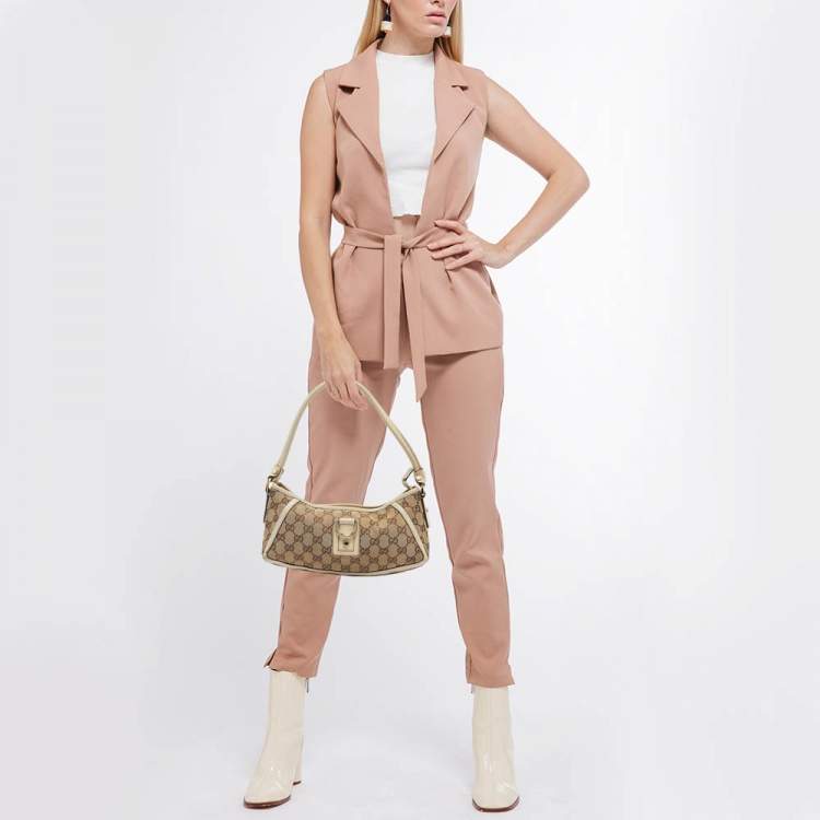 Pre Owned Gucci Off White/Beige GG Canvas Abbey D-Ring Pochette