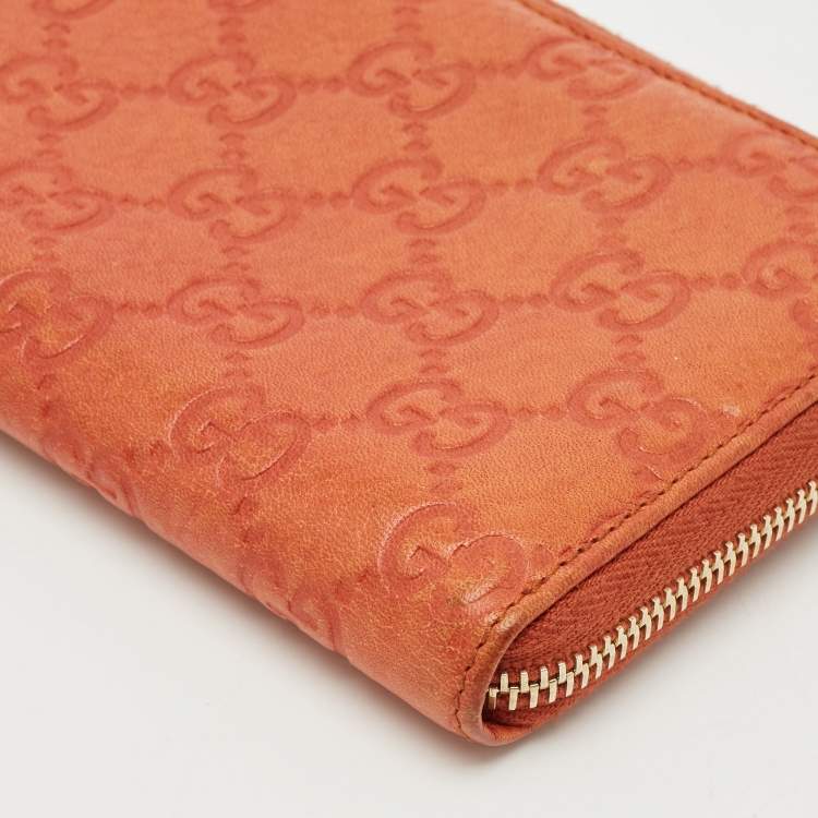 Pre Owned Gucci Orange Guccissima Leather Bamboo Tassel Zip Around Wallet