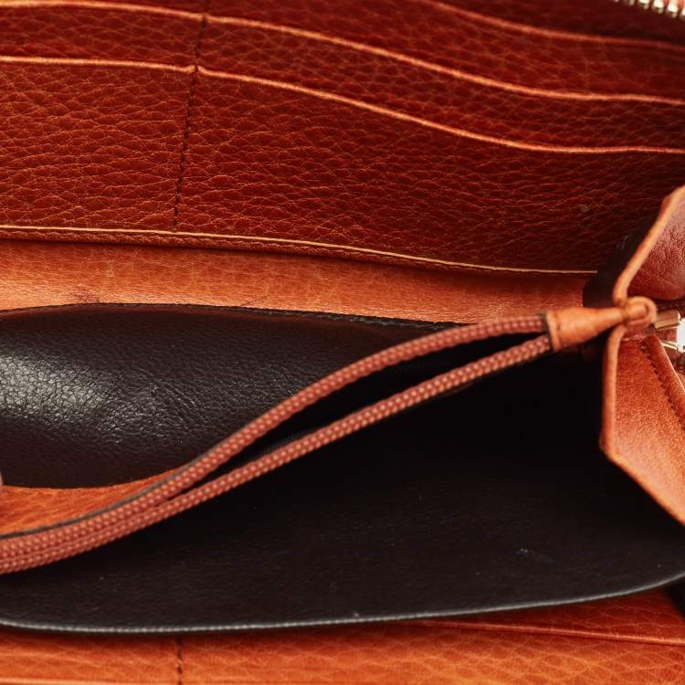 Pre Owned Gucci Orange Guccissima Leather Bamboo Tassel Zip Around Wallet