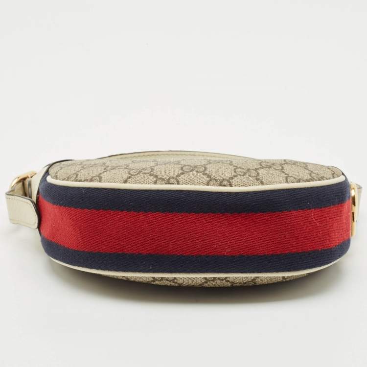 Pre Owned Gucci Off White/Beige GG Supreme Canvas Mini Web Ophidia Shoulder Bag