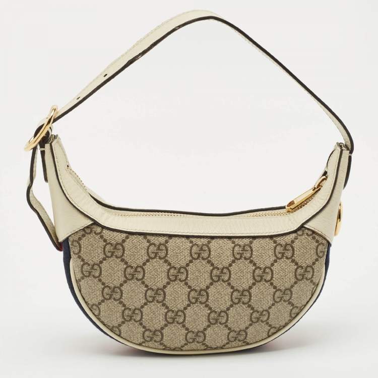 Pre Owned Gucci Off White/Beige GG Supreme Canvas Mini Web Ophidia Shoulder Bag