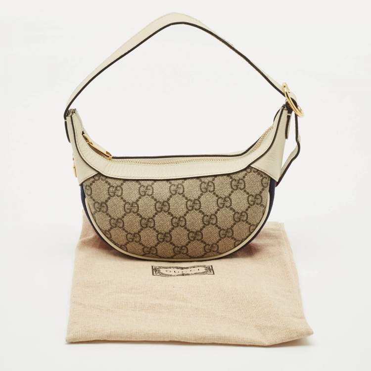 Pre Owned Gucci Off White/Beige GG Supreme Canvas Mini Web Ophidia Shoulder Bag
