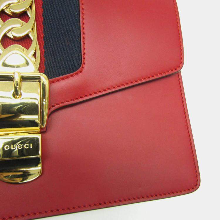 Pre Owned Gucci Red Leather Sylvie Shoulder Bag 