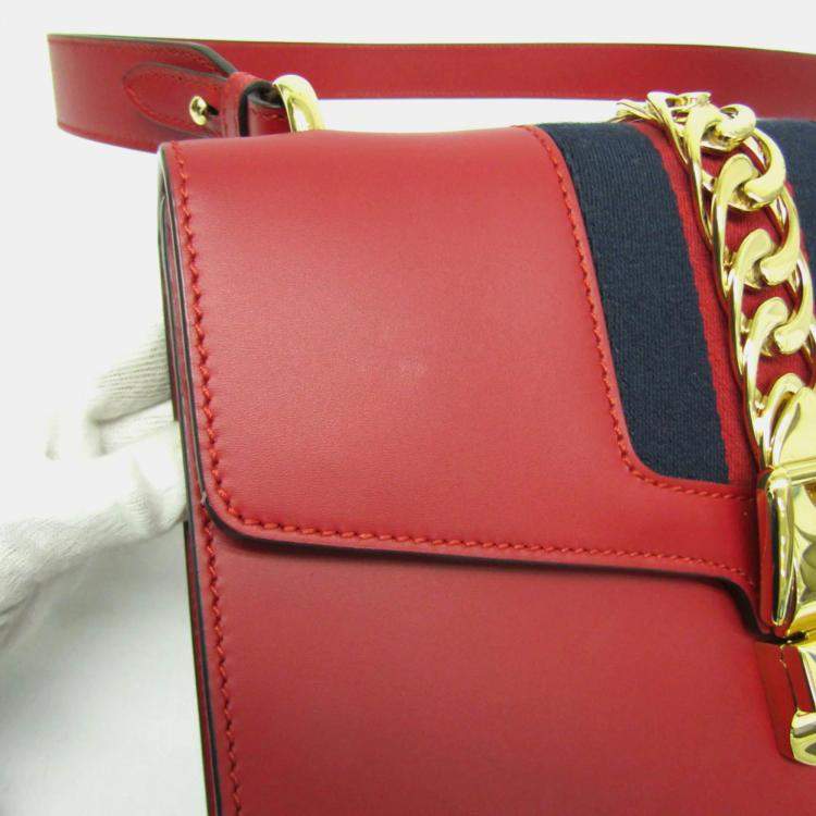 Pre Owned Gucci Red Leather Sylvie Shoulder Bag 