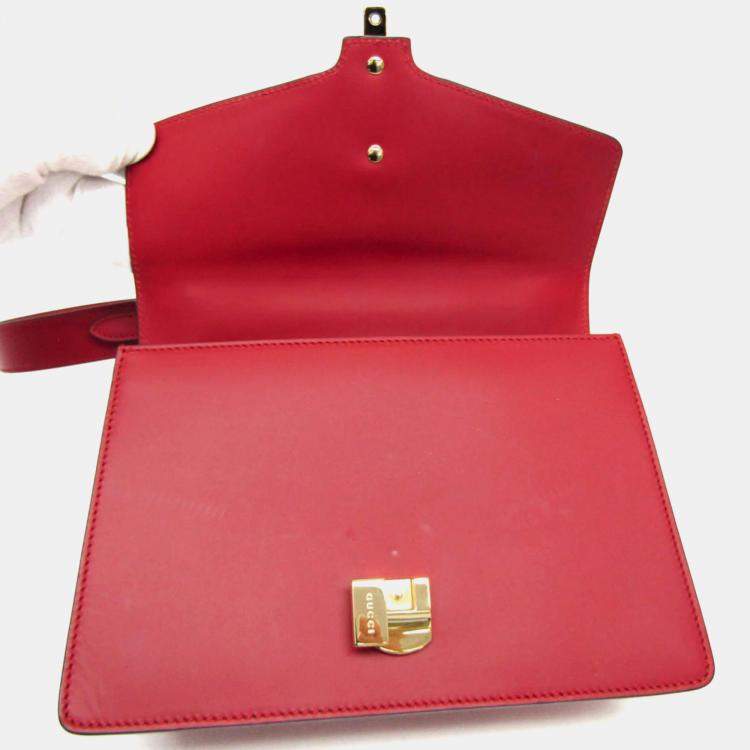 Pre Owned Gucci Red Leather Sylvie Shoulder Bag 