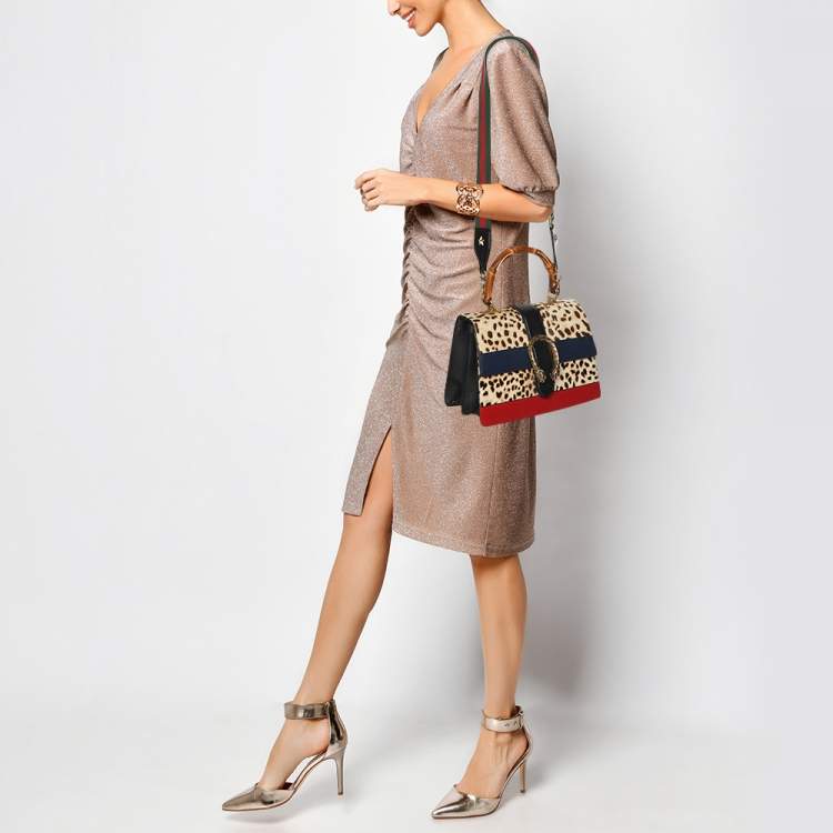 Pre Owned Gucci Multicolor Calf Hair and Leather Medium Dionysus Bamboo Top Handle Bag
