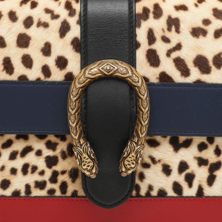 Pre Owned Gucci Multicolor Calf Hair and Leather Medium Dionysus Bamboo Top Handle Bag