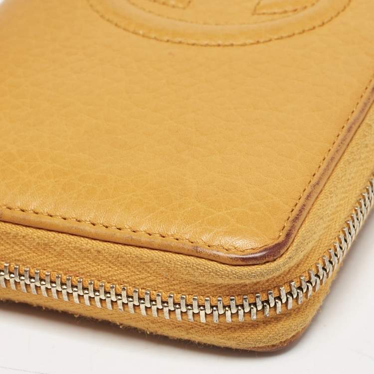 Pre Owned Gucci Orange Leather Soho Zip Continental Wallet