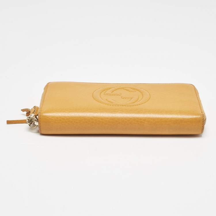 Pre Owned Gucci Orange Leather Soho Zip Continental Wallet
