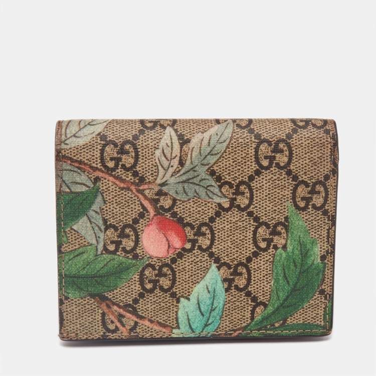 Pre Owned Gucci Beige GG Supreme Canvas and Leather Tian Card Case