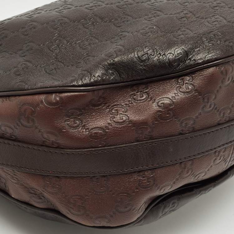 Pre Owned Gucci Two Tone Brown Guccissima Leather GG Twins Medium Hobo