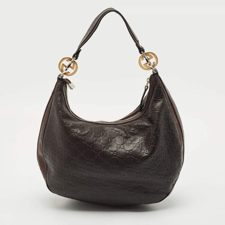 Pre Owned Gucci Two Tone Brown Guccissima Leather GG Twins Medium Hobo