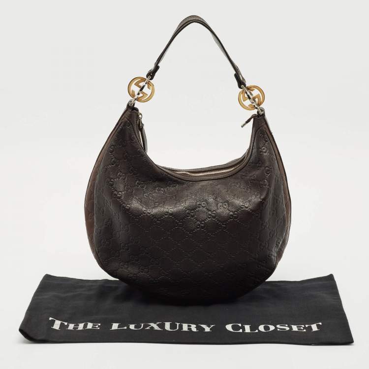 Pre Owned Gucci Two Tone Brown Guccissima Leather GG Twins Medium Hobo