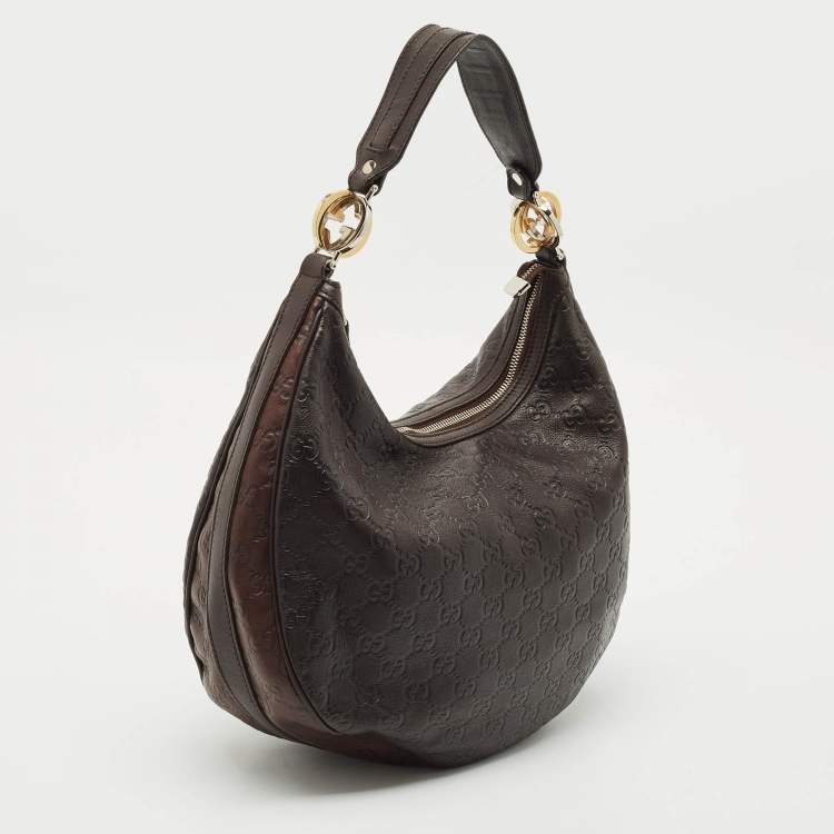 Pre Owned Gucci Two Tone Brown Guccissima Leather GG Twins Medium Hobo