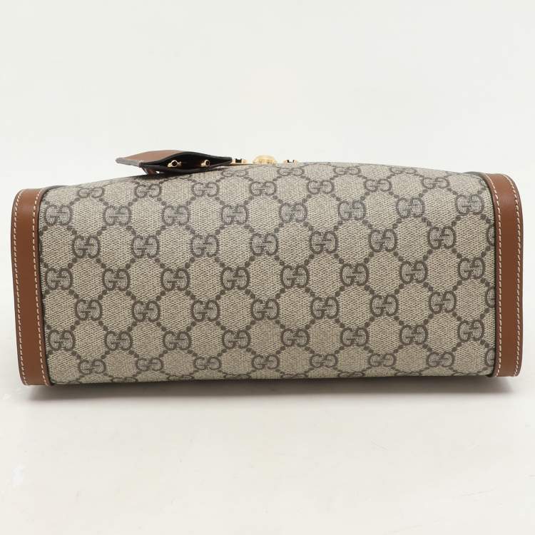 Pre Owned Gucci Brown/Beige GG Supreme Canvas and Leather Small Padlock Shoulder Bag