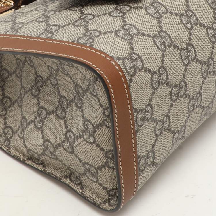 Pre Owned Gucci Brown/Beige GG Supreme Canvas and Leather Small Padlock Shoulder Bag