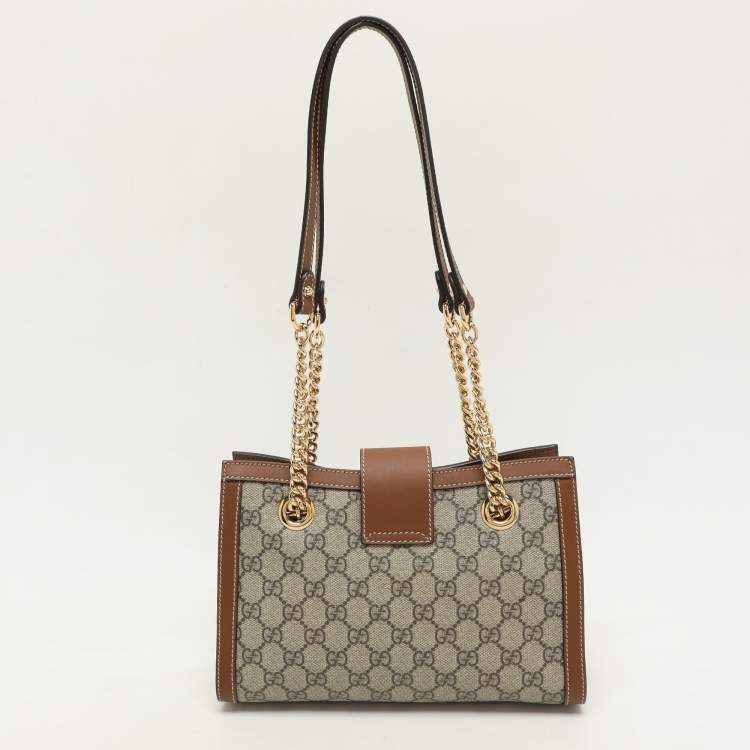 Pre Owned Gucci Brown/Beige GG Supreme Canvas and Leather Small Padlock Shoulder Bag
