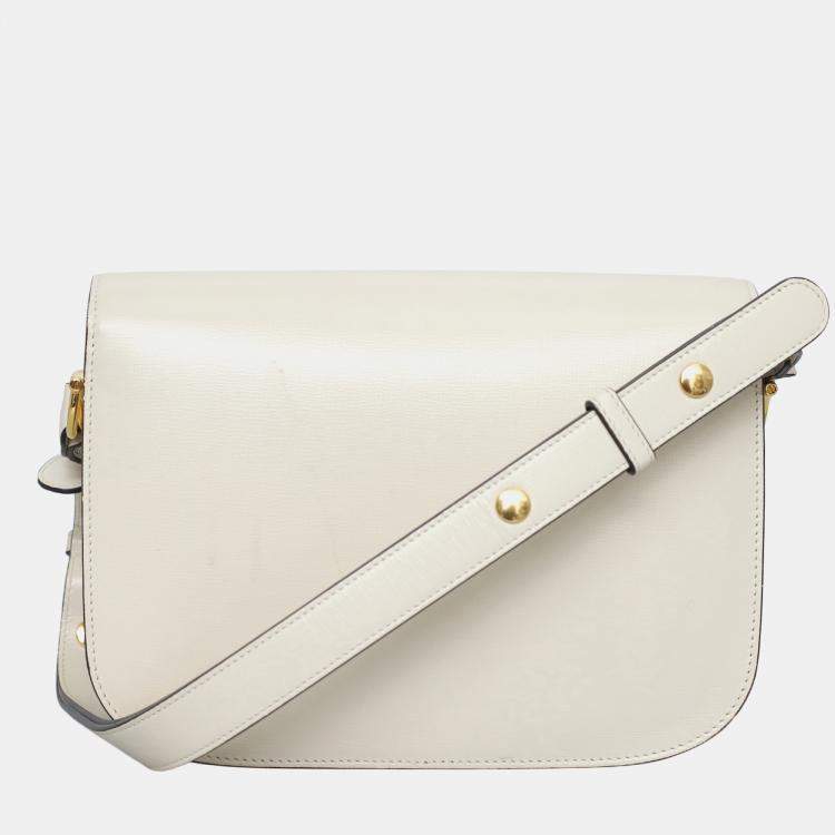 Pre Owned Gucci White Leather 1955 Horsebit Shoulder Bag