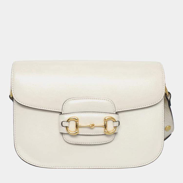 Pre Owned Gucci White Leather 1955 Horsebit Shoulder Bag