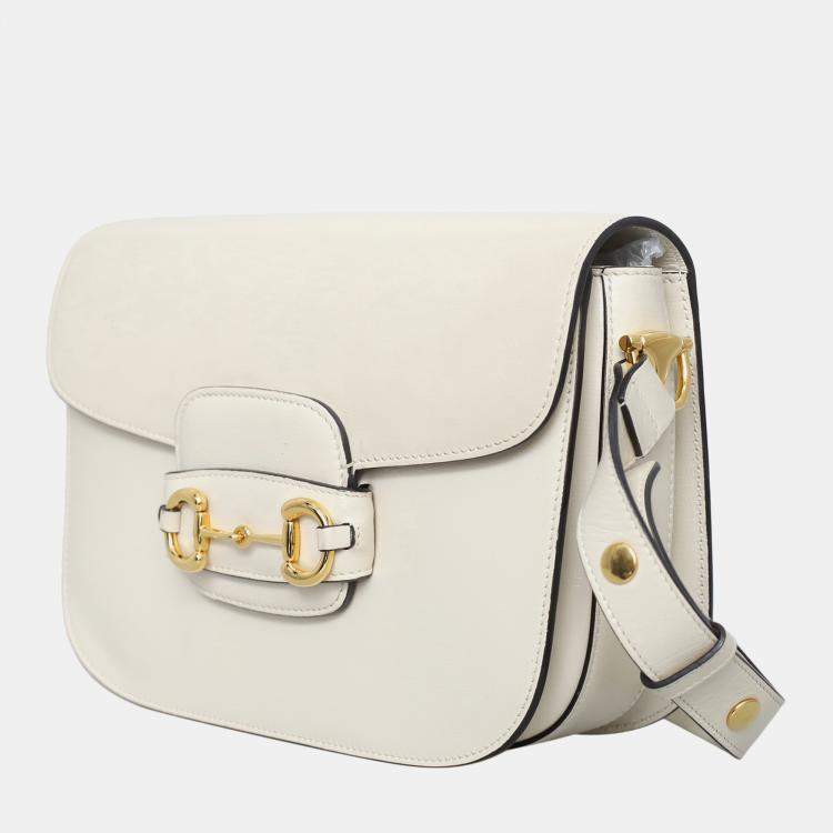 Pre Owned Gucci White Leather 1955 Horsebit Shoulder Bag