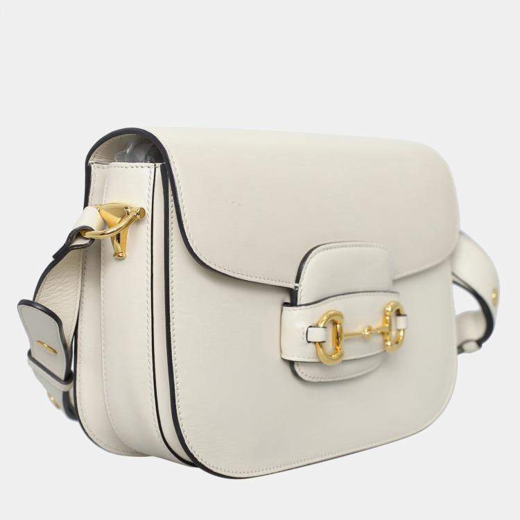 Pre Owned Gucci White Leather 1955 Horsebit Shoulder Bag