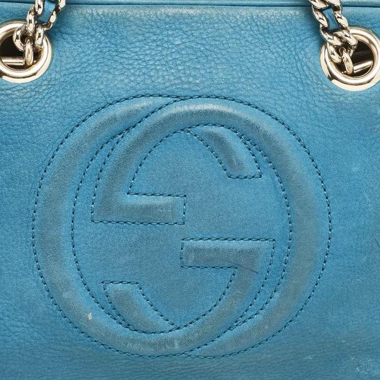 Pre Owned Gucci Blue Nubuck Medium Soho Chain Shoulder Bag