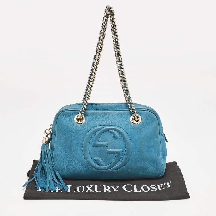 Pre Owned Gucci Blue Nubuck Medium Soho Chain Shoulder Bag