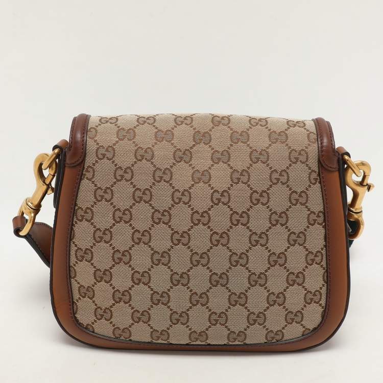 Pre Owned Gucci Beige/Brown GG Canvas and Leather Lady Web Flap Crossbody Bag