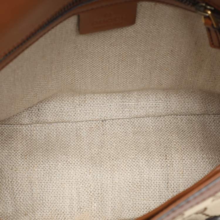 Pre Owned Gucci Beige/Brown GG Canvas and Leather Lady Web Flap Crossbody Bag