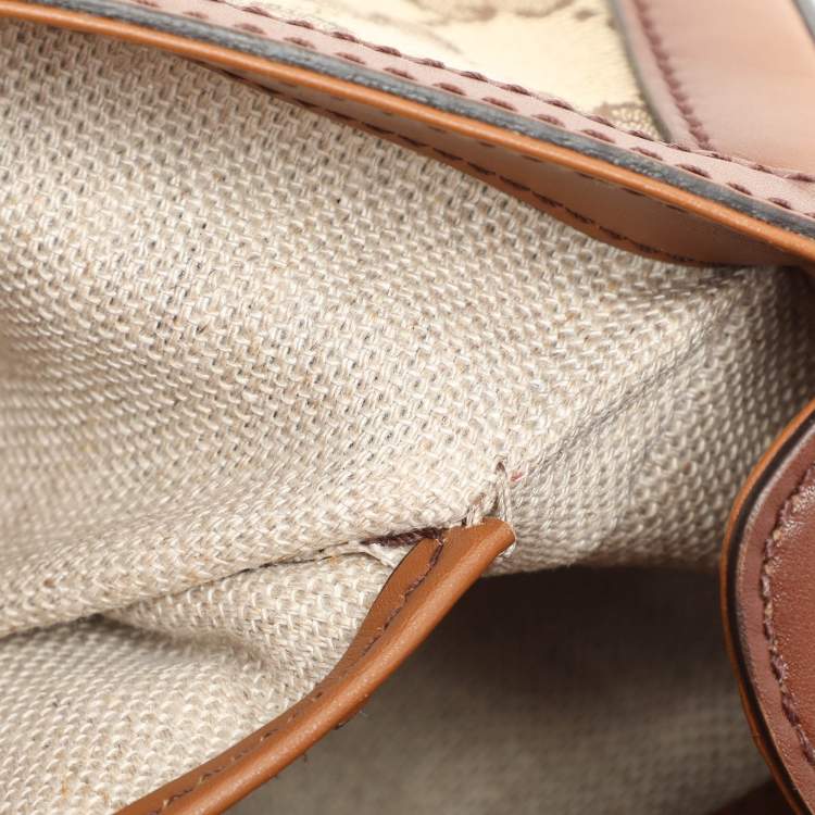 Pre Owned Gucci Beige/Brown GG Canvas and Leather Lady Web Flap Crossbody Bag