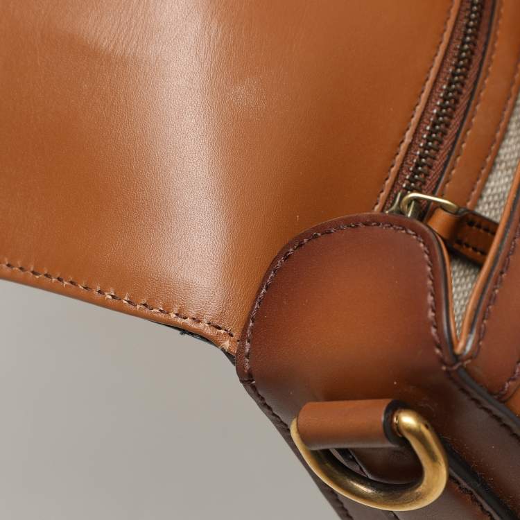 Pre Owned Gucci Beige/Brown GG Canvas and Leather Lady Web Flap Crossbody Bag