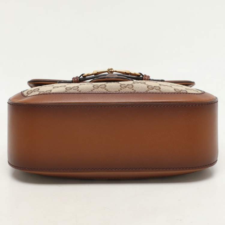 Pre Owned Gucci Beige/Brown GG Canvas and Leather Lady Web Flap Crossbody Bag