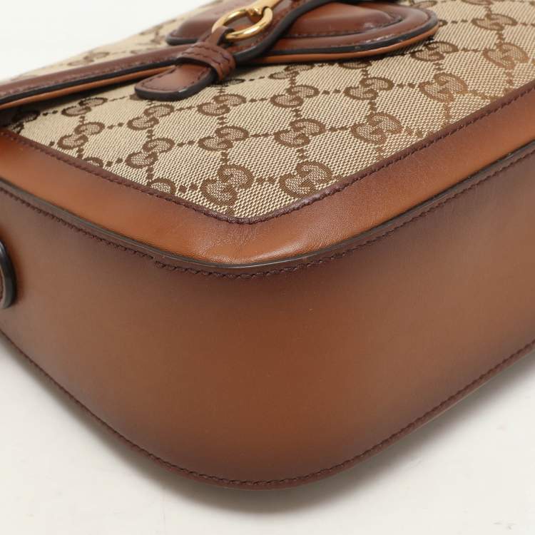 Pre Owned Gucci Beige/Brown GG Canvas and Leather Lady Web Flap Crossbody Bag